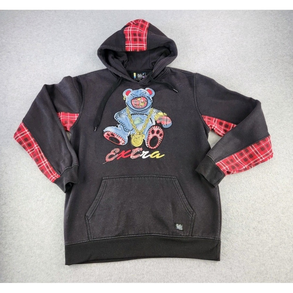 Bleecker Mercer‎ Hoodie XL Black Hip Hop Teddy Bear Rap Y2K Pullover  Sweatshirt